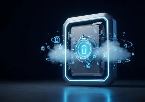 Ligtas na digital vault para sa pag-iimbak ng password, naka-lock gamit ang susi