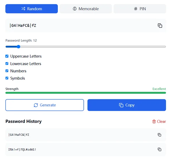 Icons for password complexity character types symbols