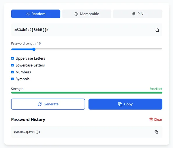Screenshot of password generator main interface overview