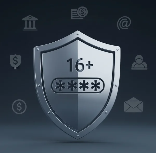 Shield icon representing 16+ character password security