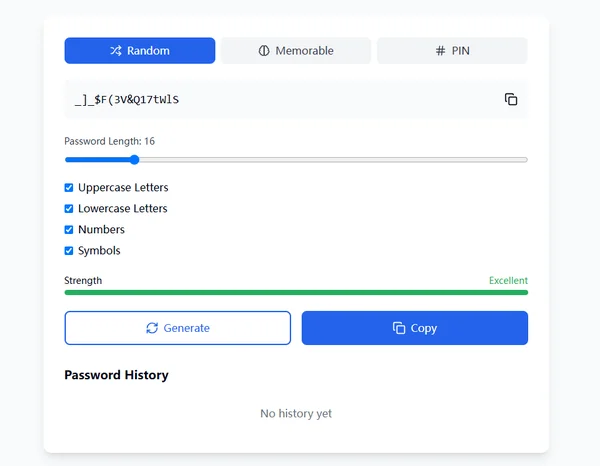 Password generator tool length selection slider input