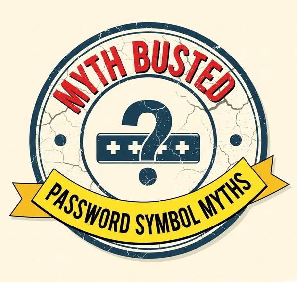 Myth busted stamp graphic for password symbol myths