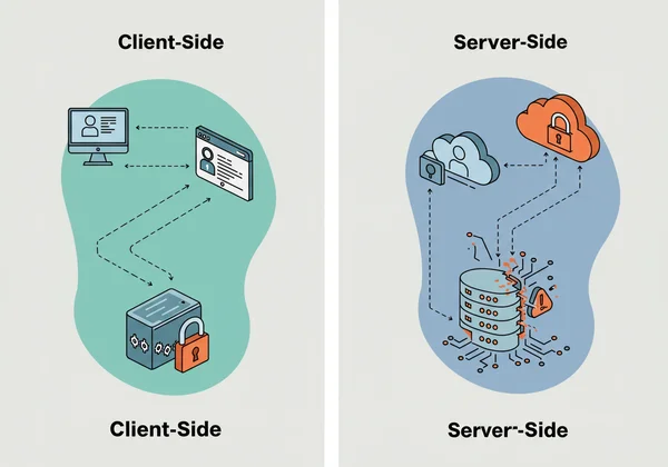 Visualisasi pembuatan kata sandi sisi klien vs. sisi server.