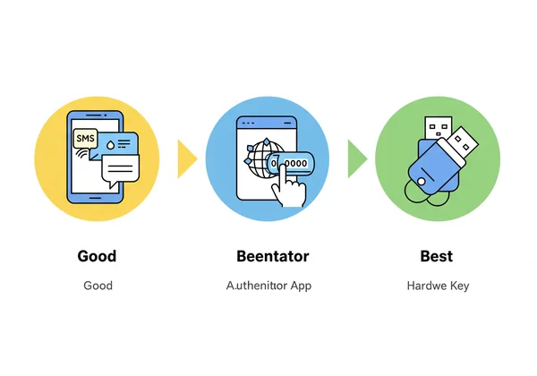 Chart comparing 2FA methods: SMS, app, and hardware key.