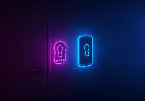 Abstract illustration of 2FA security with two keys.