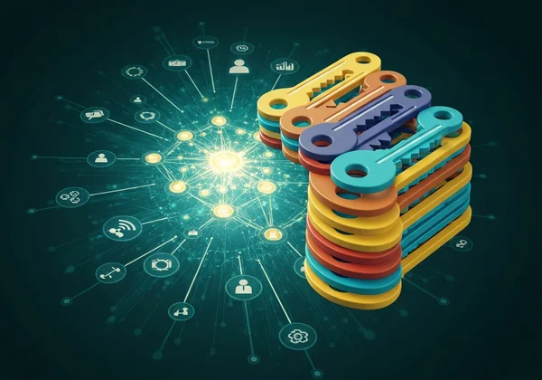 Different colored keys unlocking separate, distinct digital locks