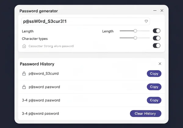 Screenshot of password generator with history list